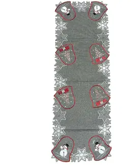 Vianočný vyšívaný obrus vianočný Zvončeky sivé 40x110 cm TiaHome