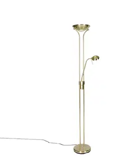 Moderná stojaca lampa mosadz s lampou na čítanie vrátane LED Dim to Warm - Diva