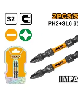 INGCO Bit s magnetickým hrotom PH2+SL6, 65mm, sada 2ks INGCO Industrial