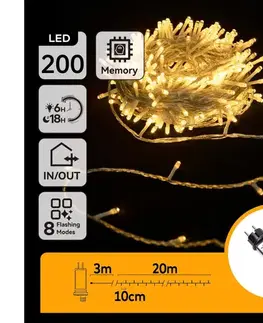  B.V.  - LED vonkajšia svetelná reťaz 200xLED/8 funkcií 23m IP44 teplá biela B103031PR