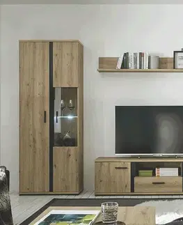 KONDELA Kanode obývacia stena s osvetlením dub artisan / čierna