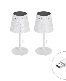 Sada 2 stolových lamp bielych vrátane LED 3-stupňového stmievača nabíjateľných a slnečných - Ferre