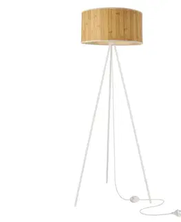 Stojaca lampa RAFFI biela E27 1x40W s borovicovým tienidlom, škandinávsky štýl, ekologická prírodná, do obývačky, spálne, pracovne, stojace osvetlenie