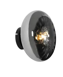 Art Deco nástenná lampa čierna s dymovým sklom - Ayesha