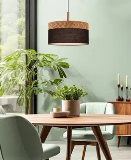 Závesná lampa Orto čierna + drevená 1x60W E27 tienidlo hnedá + čierna