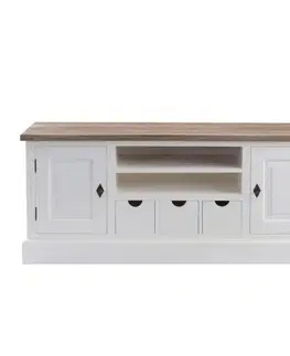 Dekoria RTV skrinka Brighton 150 x 40 x 65 cm white&natural, 150 x 40 x 65 cm
