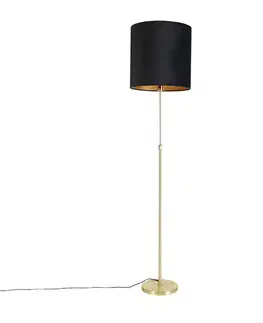 Stojaca lampa zlatá/mosadzná s čiernym zamatovým tienidlom 40/40 cm - Parte