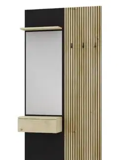 WALERIA 02 vešiakový panel s lamelami, čierny / dub Karlstad