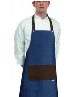 EGOCHEF Kuchárska zástera EGOchef ROCK ku krku s vreckom - Jeans Brown 70x90 cm