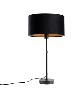 Stolová lampa čierna s oválnym zamatovým tienidlom čiernym 35 cm - Parte