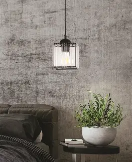 Závesná lampa Glassia čierna 1X40 E27 čierne tienidlo + číre kryštály