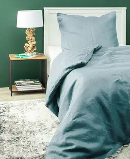 Dekoria Súprava ľanových obliečok Linen 150 x 200 cm grey-blue, 150 x 200 cm/ 1 poszewka 60 x 50 cm