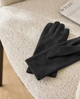 Rukavice vo vzhľade velúrovej kože, čierne
