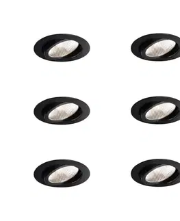Sada 6 zapustených bodových svetiel čierna 9,5 cm vrátane LED 1300 lm stmievateľné IP65 - Gaius