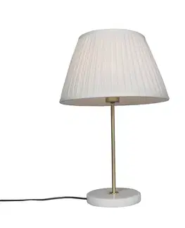 Retro stolná lampa mosadz s plisovaným tienidlom krémová 35 cm - Kaso