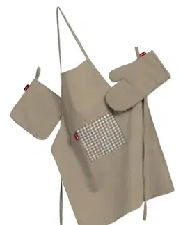 Dekoria Kuchynský komplet chňapka, rukavica a zásterka, béžová, komplet, Quadro, 136-09