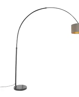Oblúková lampa čierna zamatový tienidlo taupe so zlatom 50 cm - XXL