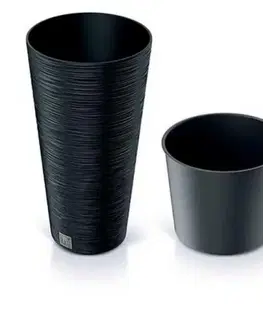 Kinekus Kvetináč plastový, priemer 250mm, FURU SLIM, antracit, výška 480mm s vložkou