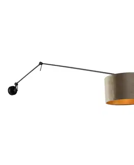 Nástenná lampa čierna s tienidlom zo zamatu taupe 35 cm nastaviteľná - Blitz