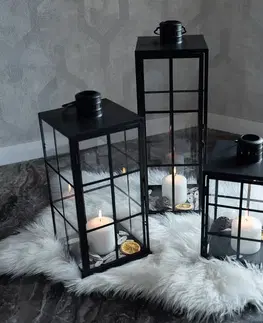 KONDELA Elijar Typ 1 kovový lampáš 32,5 cm čierna
