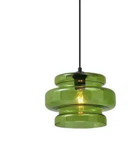 Retro závesná lampa čierna so zeleným sklom - Denise