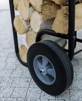 KONDELA Rater kovový záhradný vozík na drevo čierna