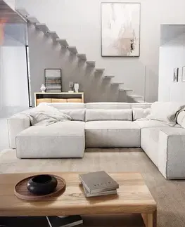 DELIFE Pohovka v tvare U Sirpio 300x210 cm bouclé bielo-krémová ležadlo variabilné