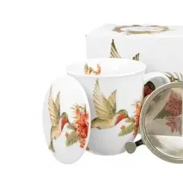 Porcelánový hrnček so sitkom a krytom Kolibrík 400 ml