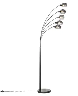 Dizajnová stojaca lampa čierna s dymovým sklom 5-svetlo - Sixties Marmo