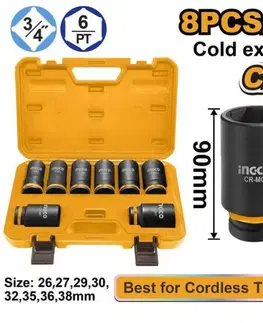 INGCO Gola sada pre rázové uťahováky, 3/4", 8-dielna sada, INGCO Industrial
