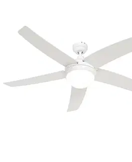 Inteligentný stropný ventilátor biely s drevenou potlačou 132 cm vrátane LED stmievateľného s diaľkovým ovládaním - Cool