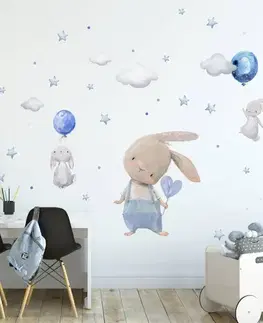 Nálepka na stenu - Modré zajačiky s balónmi