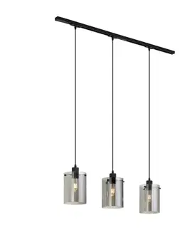 Moderný 1-fázový koľajnicový systém čierny s 3 závesnými lampami z dymového skla - Iconic Dome