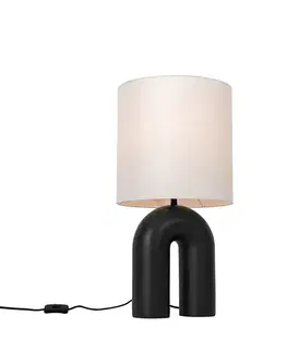 Dizajnová stolná lampa čierna s bielym ľanovým tienidlom - Lotti