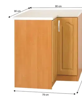 KONDELA Lora MDF New S90/90 P dolná rohová kuchynská skrinka jelša