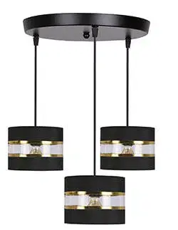 Závesná lampa PANDY čierna doska 3x40W E27 tienidlo čierna+zlatá