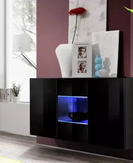 Komoda Fly SBII+Sklo  čierna + LED