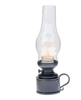 Plastový lampáš s LED sviečkou Flame, v. 24,5 cm, čierna