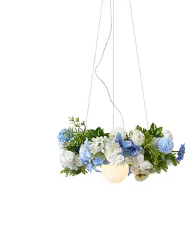 Bohemian závesná lampa čierna s farebnými kvetmi modrá a biela - Flower Power