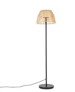 Rustikálna vonkajšia stojaca lampa čierna s bambusom vrátane LED - Kaiser