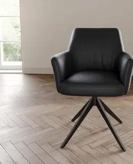 DELIFE Otočná jedálenská stolička Xana-Flex s opierkami pravá koža čierna krížová podstava široká čierna 360° otočná vrecková pružina