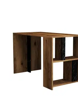 Písací stôl Lima - Walnut, Black Marble