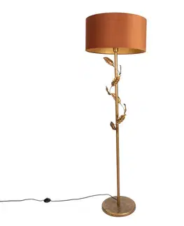 Stojacia lampa zlatá s oranžovým tienidlom a zlatým interiérom 50 cm - Linden