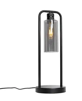 Moderná stolná lampa čierna s dymovým sklom - Stavelot