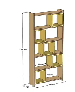 Knižnica Box - Walnut, Yellow