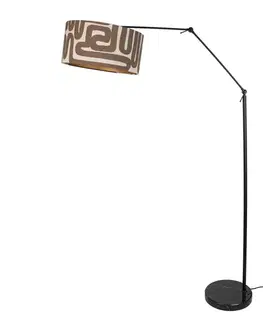 Nastaviteľná čierna stojaca lampa s hnedým a béžovým pruhovaným tienidlom 50 cm - Editor