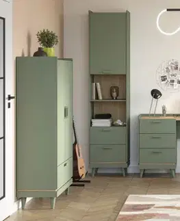 KENDY šatníková skriňa 4D, tlmená zelená/dub