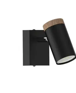 Nástenná lampa Lagos, pohyblivá, čierne drevené tienidlo, GU10