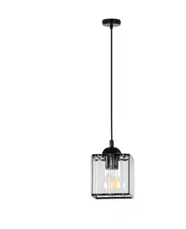 Závesná lampa Glassia čierna 1X40 E27 čierne tienidlo + číre kryštály