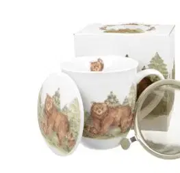 Porcelánový hrnček so sitkom a krytom Medvede 400 ml